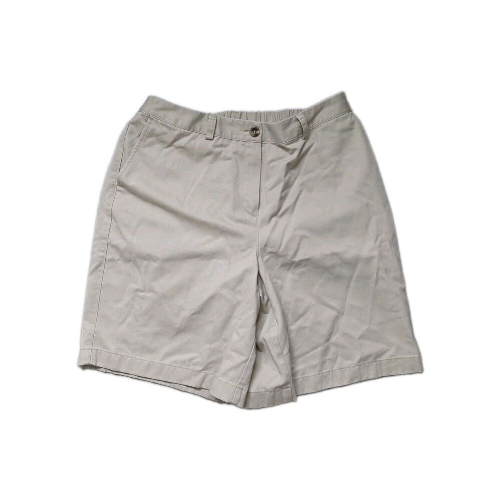 L.L.Bean Classic Curvy Fit Chino Shorts Khaki Beige Womens 10 Reg EUC